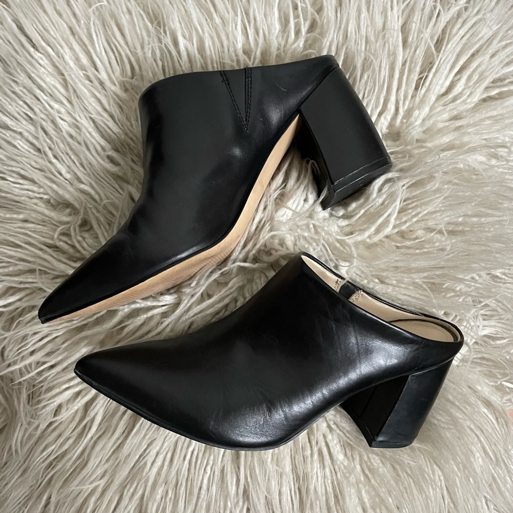 Marc Fisher Black Leather Mules